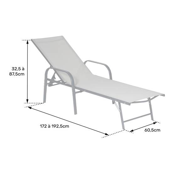 Lot de 2 bains de soleil SARDINIA en textilène gris - structure anthracite - HAPPY GARDEN - Image 8