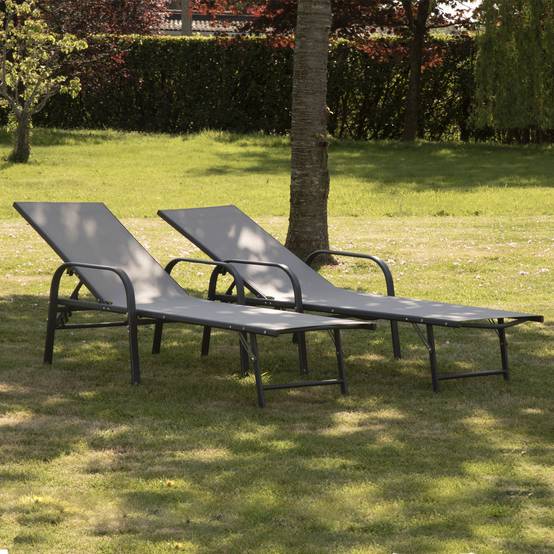 Lot de 2 bains de soleil SARDINIA en textilène gris - structure anthracite - HAPPY GARDEN - Image 10