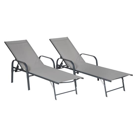 Lot de 2 bains de soleil SARDINIA en textilène gris - structure anthracite - HAPPY GARDEN - Image 1