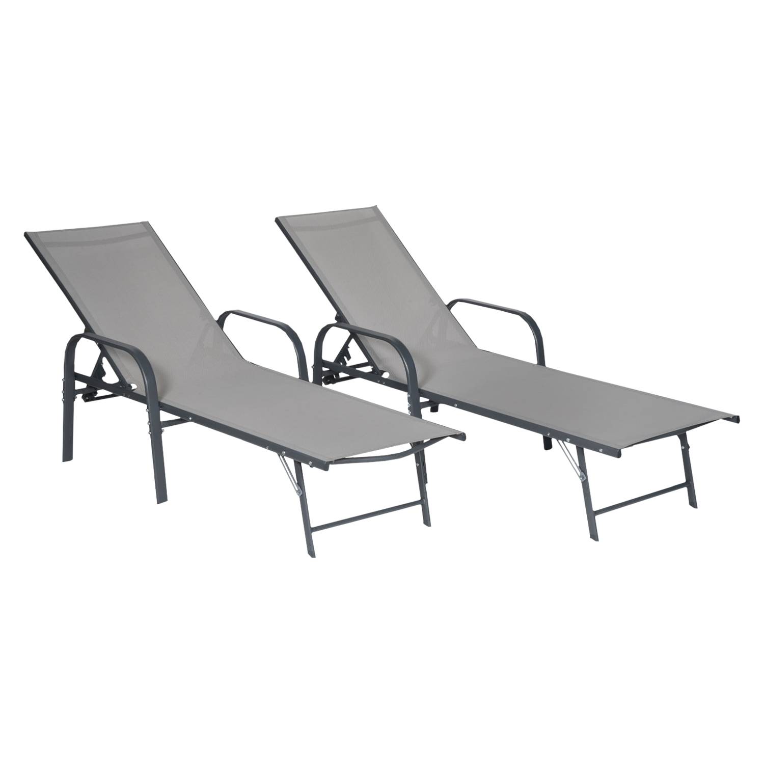 Lot de 2 bains de soleil SARDINIA en textilène gris - structure anthracite - HAPPY GARDEN - Image 1