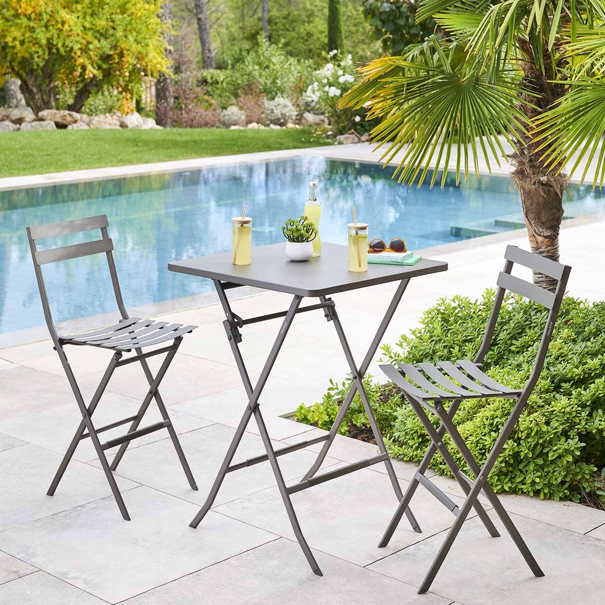 Hesperide - Table haute pliante de jardin "Greensboro" tonka 2 places en acier traité époxy Hespéride - Imagen 5
