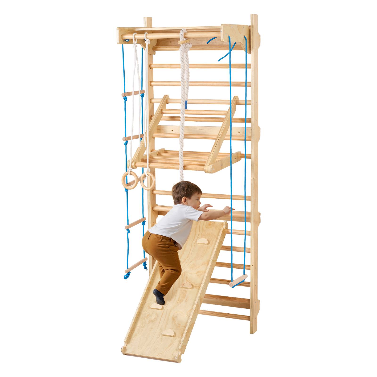 Vevor - VEVOR Espalier bois massif, échelle suédoise 15 niveaux, charge 99,8 kg. Toboggan, barre traction. - Image 1