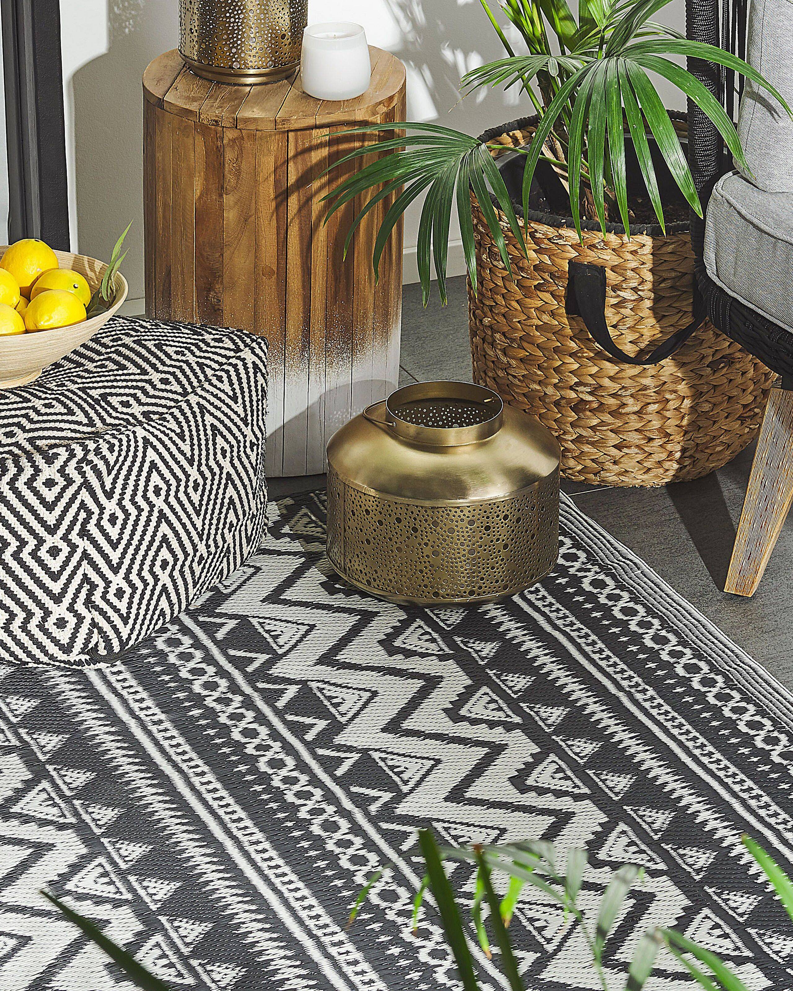 Beliani - Tapis Extérieur et Intérieur Noir et Blanc en Polypropylène Motif ZigZag Ethnique pour Salon ou Terrasse au Style Boho 120 x 180 cm Beliani - Imagen 2