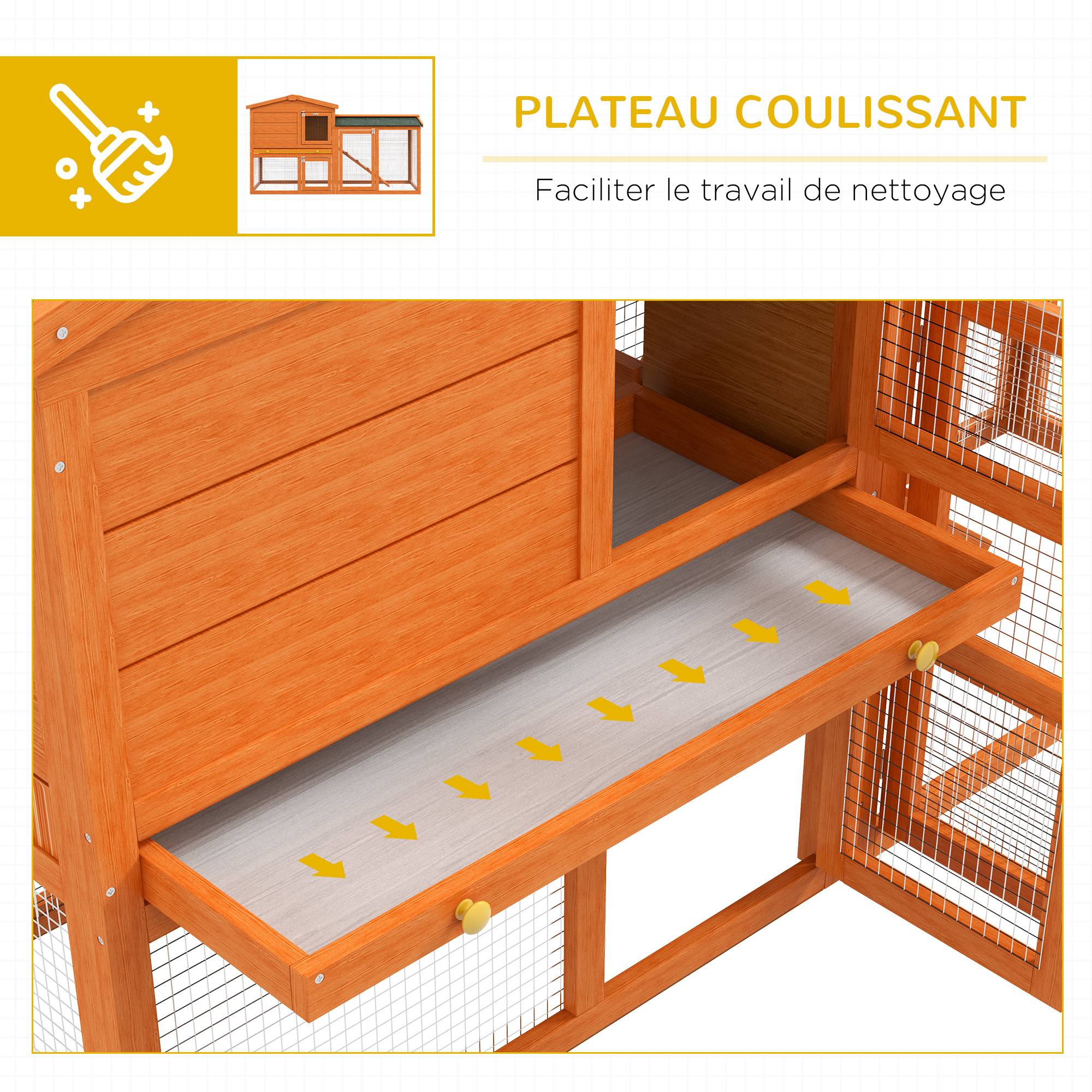 Clapier lapin rongeur bois massif extérieur 2 niveaux tiroir déjection 150x45x85cm rouge - ComfortXL Outdoor Living - Image 8