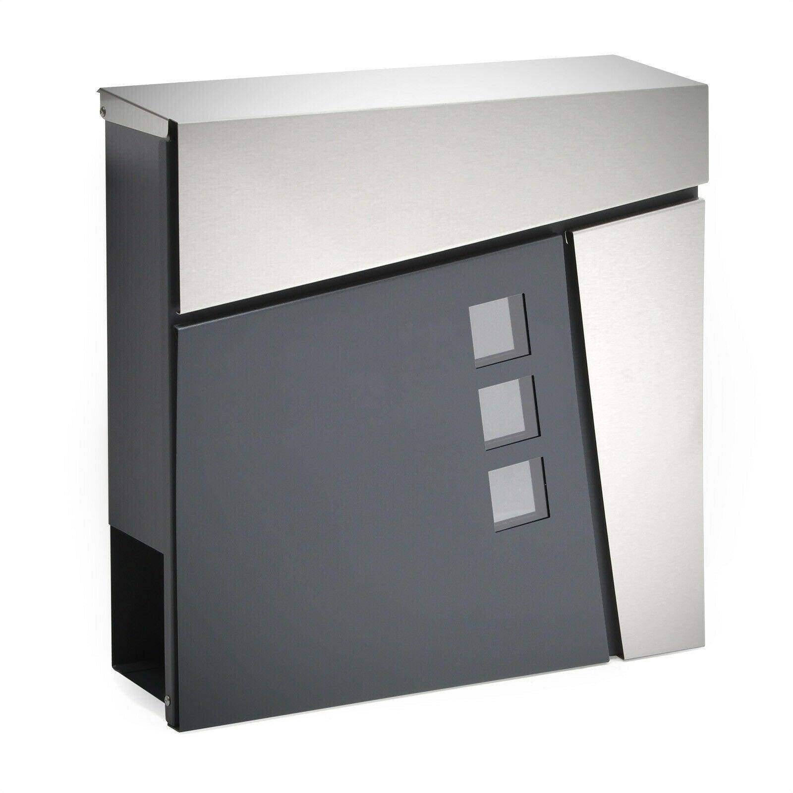 Helloshop26 - Boite aux lettres design murale compartiment journal acier inoxydable anthracite - Imagen 1