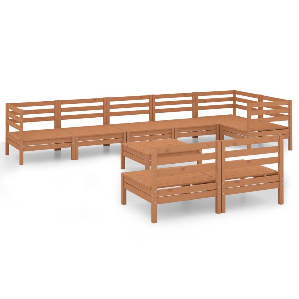 Helloshop26 - Salon de jardin meuble d'extérieur ensemble de mobilier 9 pièces bois de pin massif marron miel - Imagen 1