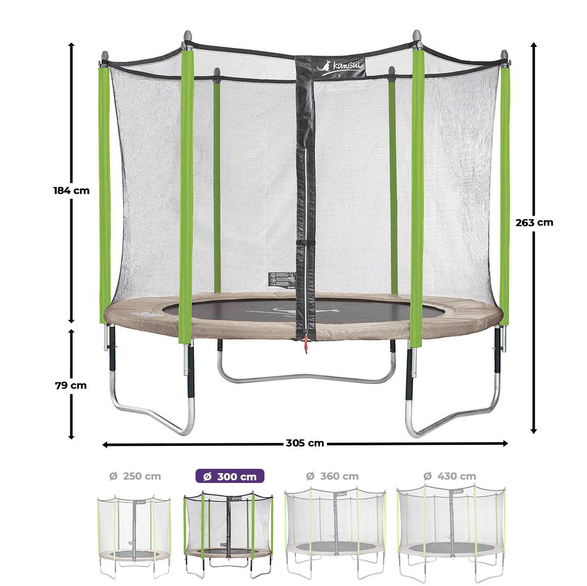 Kangui - Trampoline jardin Ø 300 cm + filet de sécurité - JUMPI 300 - Taupe/Vert Kangui - Imagen 3