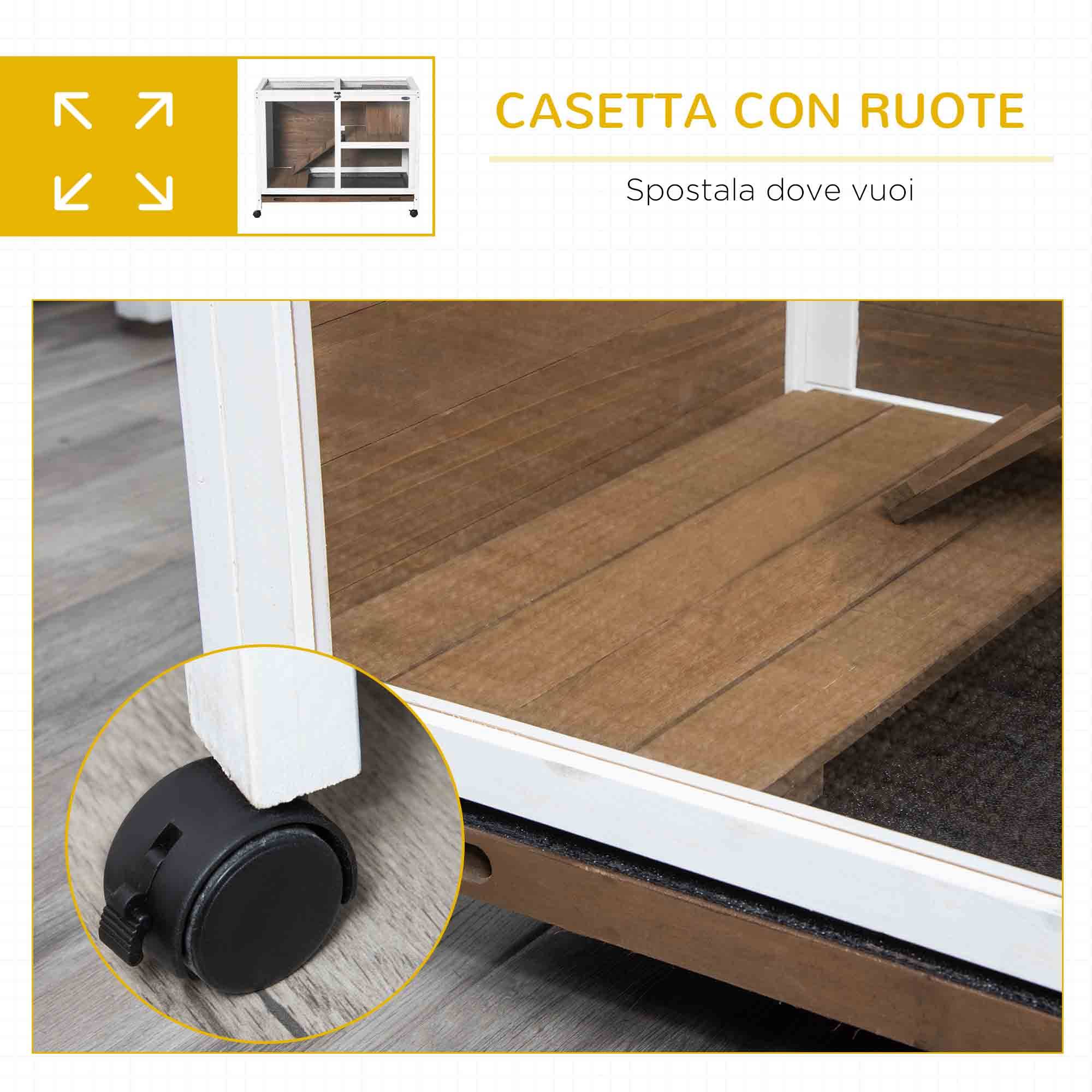 Clapier intérieur 2 niveaux bois rongeurs sur roulettes 91.5x53.3x73cm marron - ComfortXL Outdoor Living - Image 8