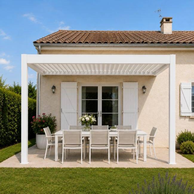 Pergola Bioclimatique Aluminium Adossée Motorisée Éclairée 4x3,5 Blanc SV ORIAL France - Image 6