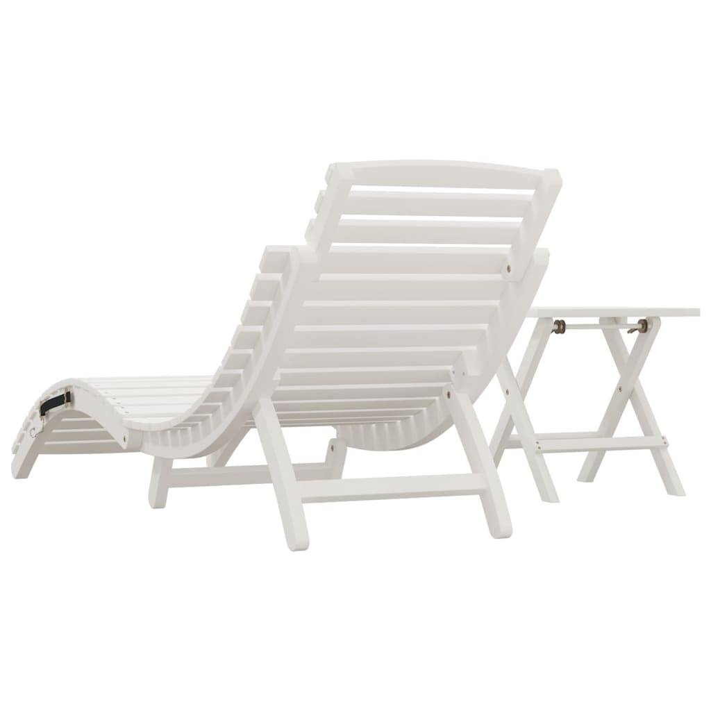 Helloshop26 - Transat chaise longue bain de soleil lit de jardin terrasse meuble d'extérieur avec table blanc bois massif d'acacia - Imagen 2