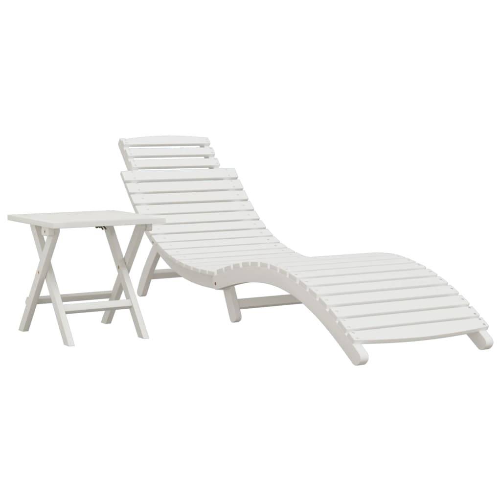 Helloshop26 - Transat chaise longue bain de soleil lit de jardin terrasse meuble d'extérieur avec table blanc bois massif d'acacia - Imagen 1