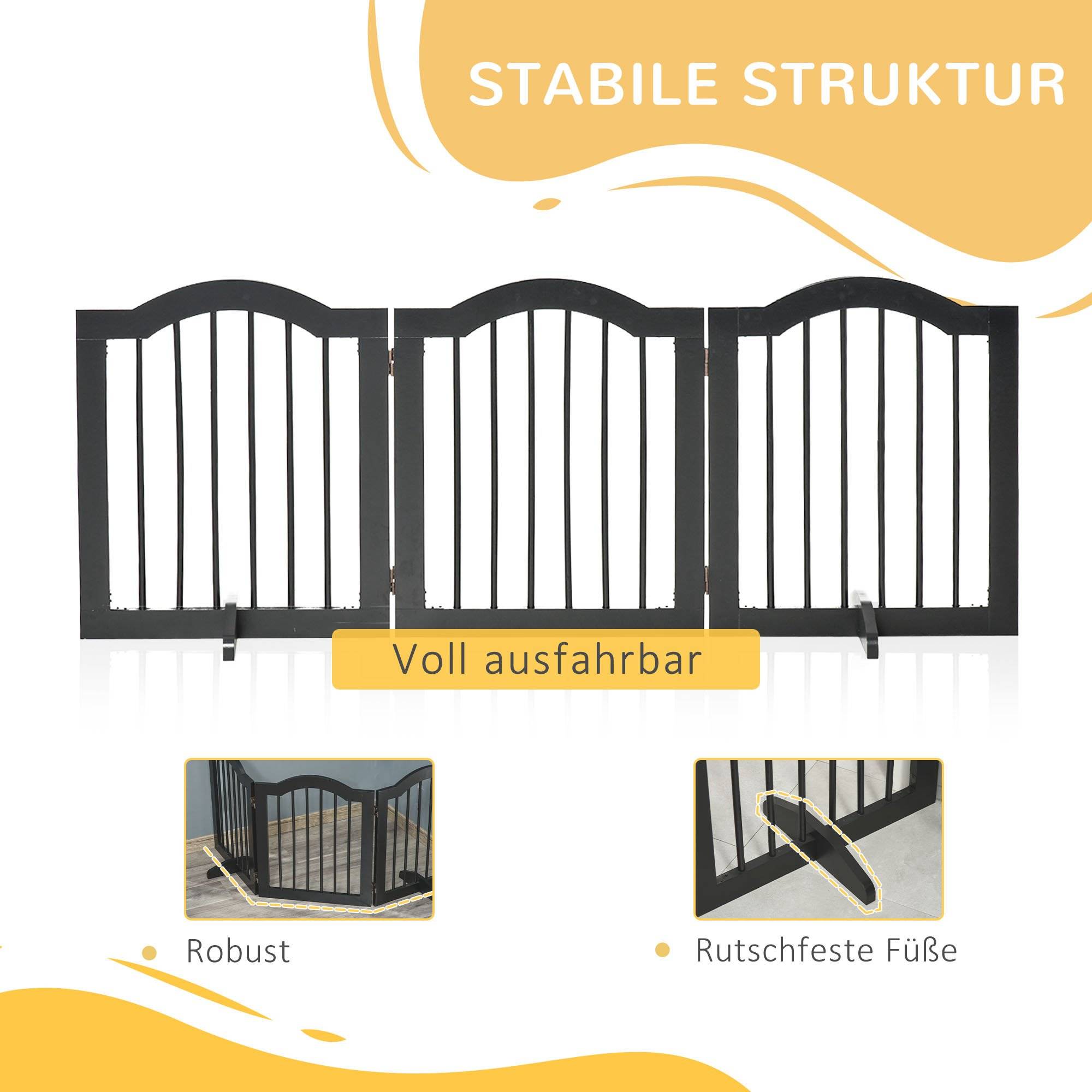 Barrière pour chien 3 parties, 154,5 x 61 cm, pliable avec porte, 2 pieds, autoportante, cuisine, noir - Image 9