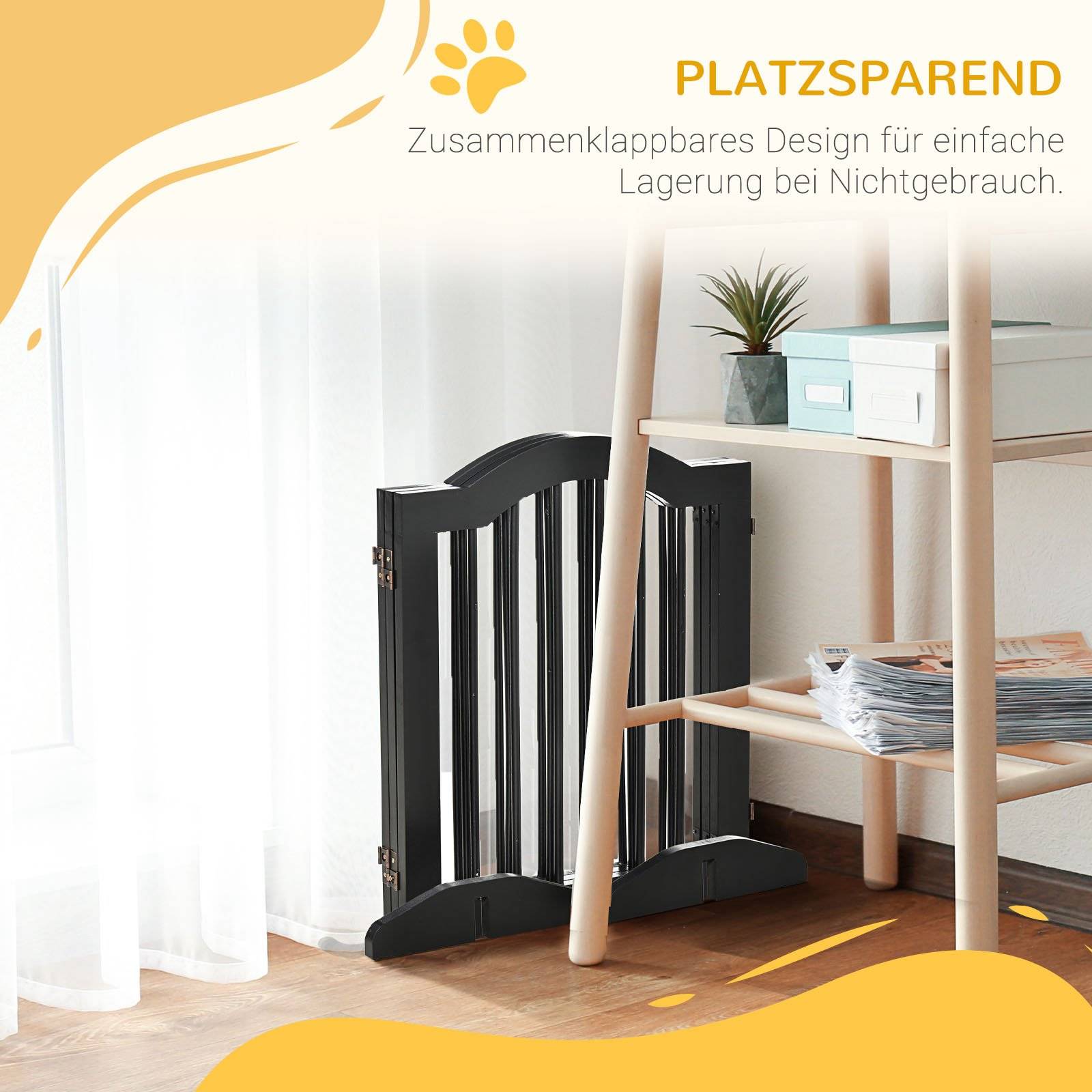 Barrière pour chien 3 parties, 154,5 x 61 cm, pliable avec porte, 2 pieds, autoportante, cuisine, noir - Image 8