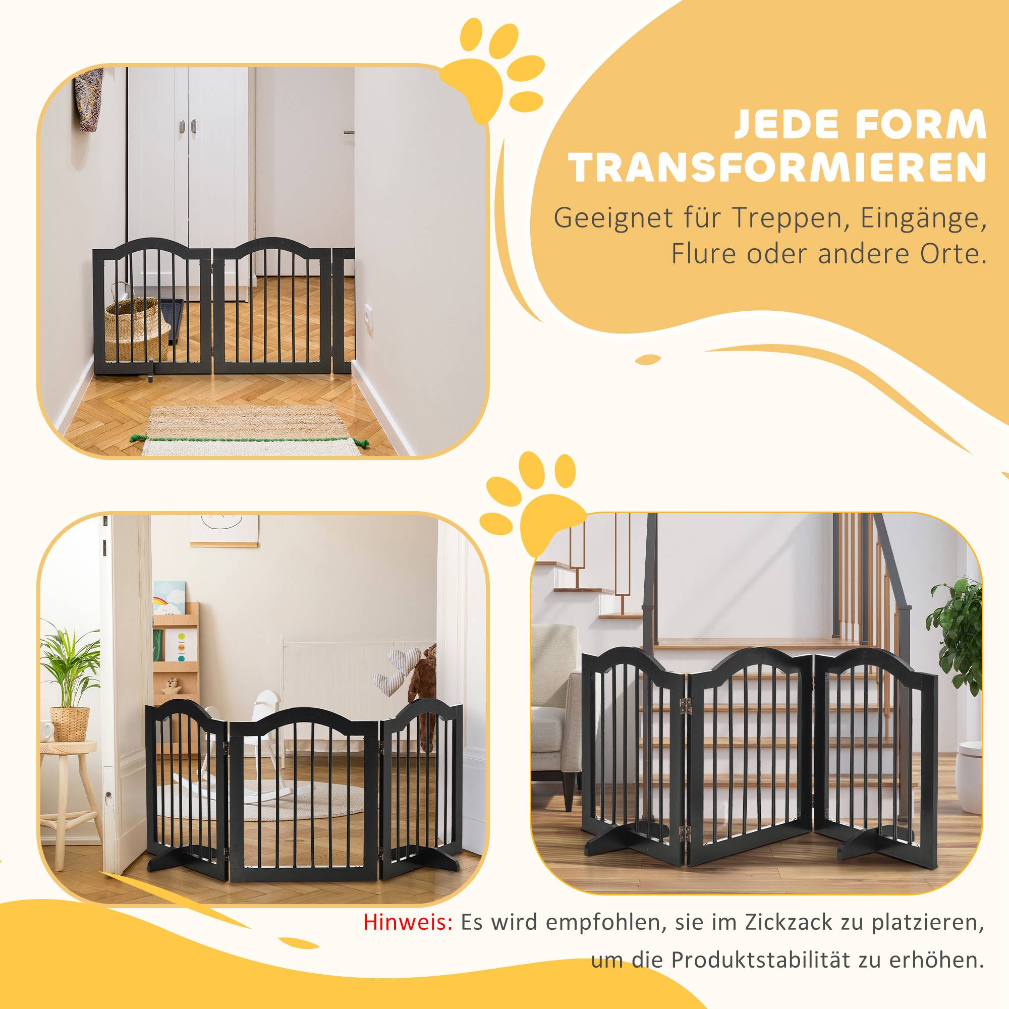 Barrière pour chien 3 parties, 154,5 x 61 cm, pliable avec porte, 2 pieds, autoportante, cuisine, noir - Image 10