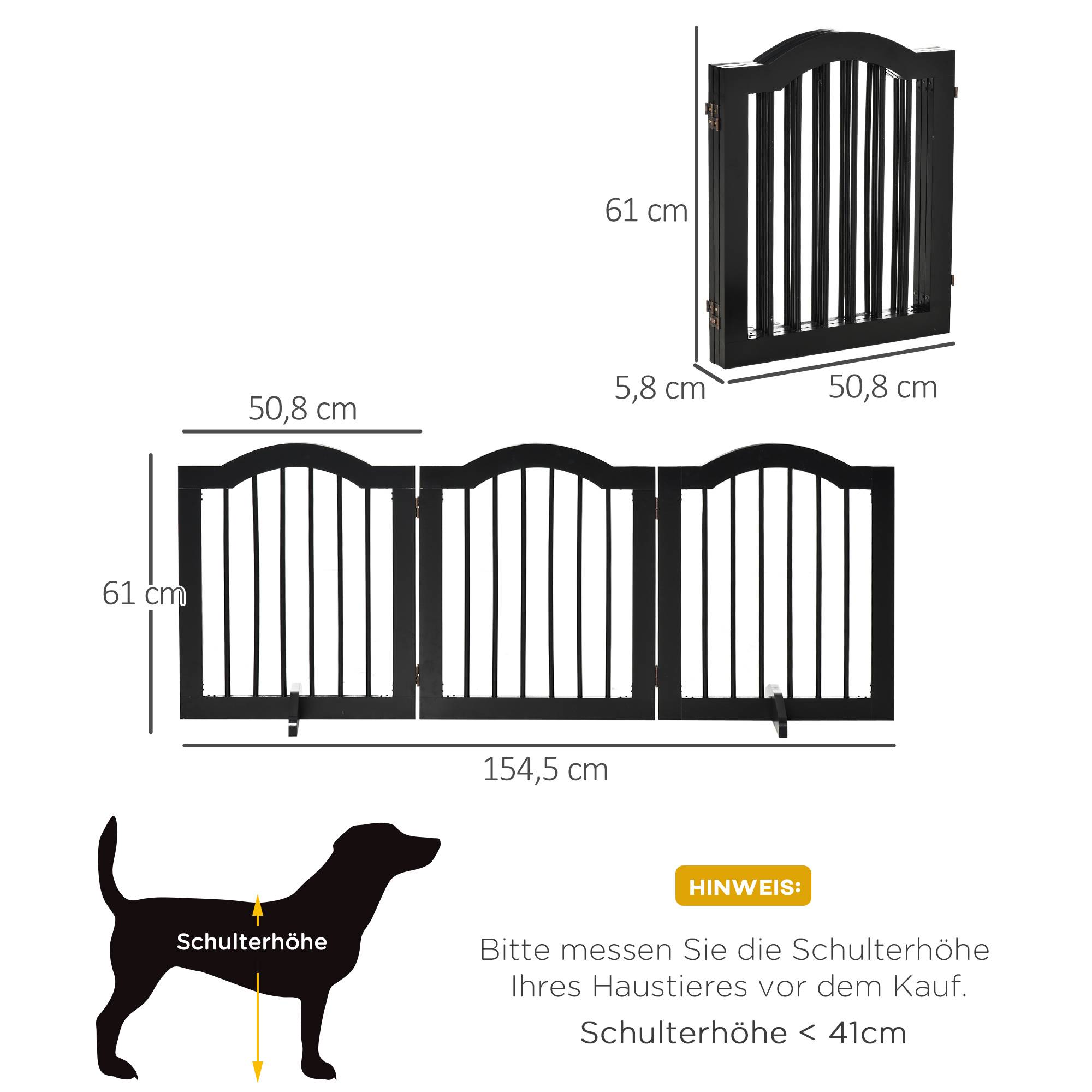 Barrière pour chien 3 parties, 154,5 x 61 cm, pliable avec porte, 2 pieds, autoportante, cuisine, noir - Image 5