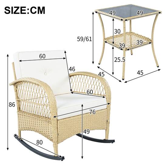 Salon de jardin 3 pièces résine tressée balcon terrasse fauteuils à bascule beige - ComfortXL Outdoor Living - Image 3