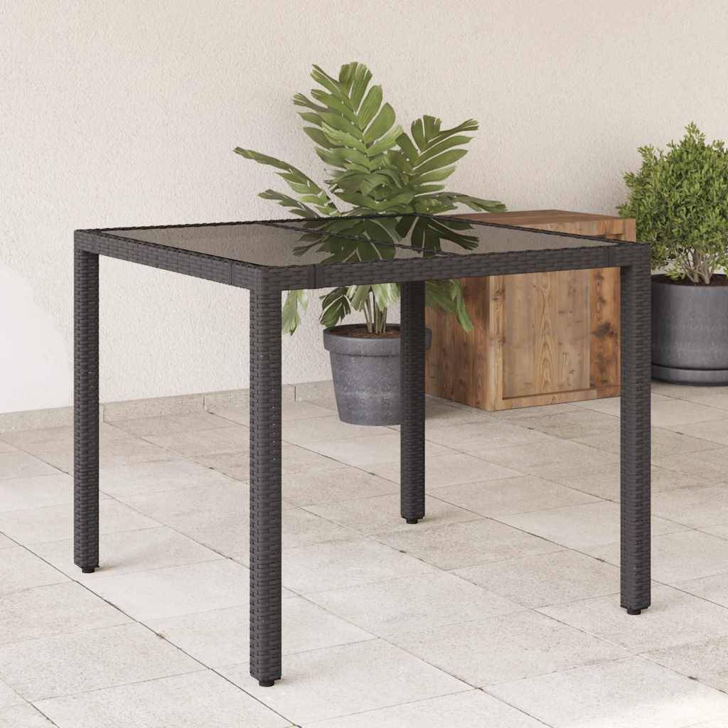 PANGIVO - Table de jardin résine tressée verre trempé noir 90 x 90 x 75 cm - PANGIVO