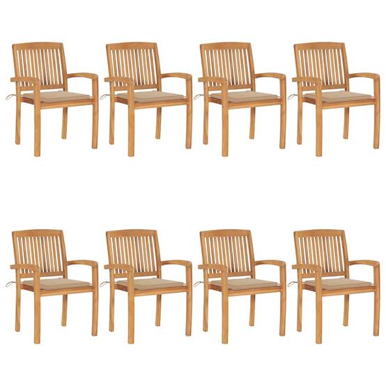 Chaises de jardin empilables Teck solide beige 60 x 57.5 x 90 cm - PANGIVO - Image 1