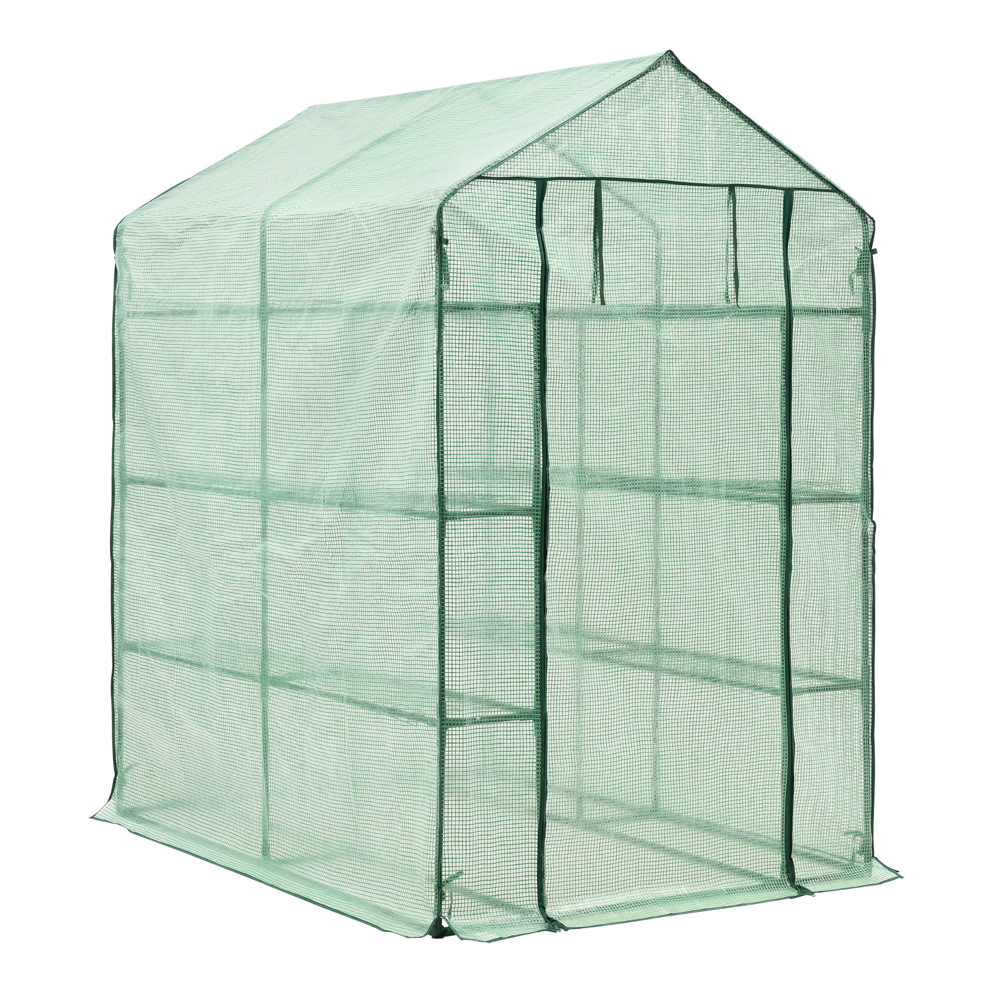 Serre de jardin Vale en acier et polyéthylène avec étagères intégrées 120 x 170 x 194 cm vert [en.casa] - Image 3