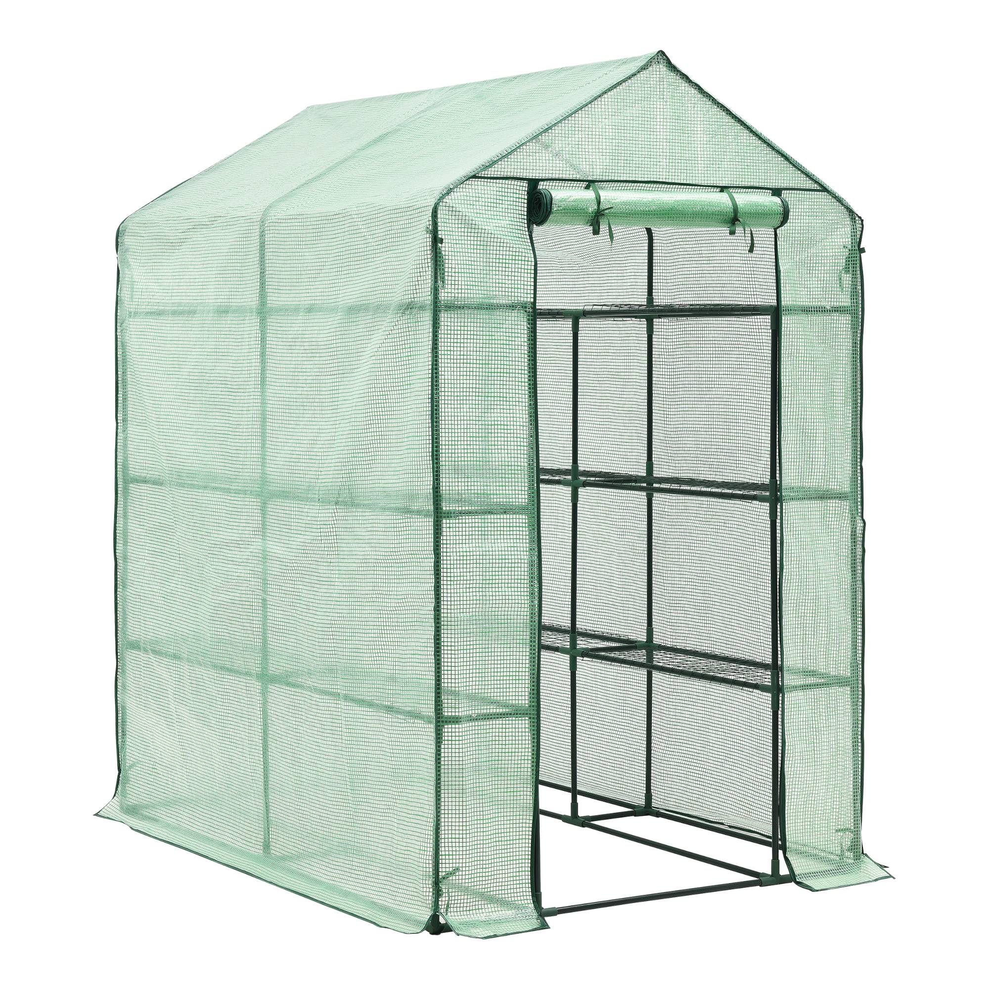 Serre de jardin Vale en acier et polyéthylène avec étagères intégrées 120 x 170 x 194 cm vert [en.casa] - Image 1