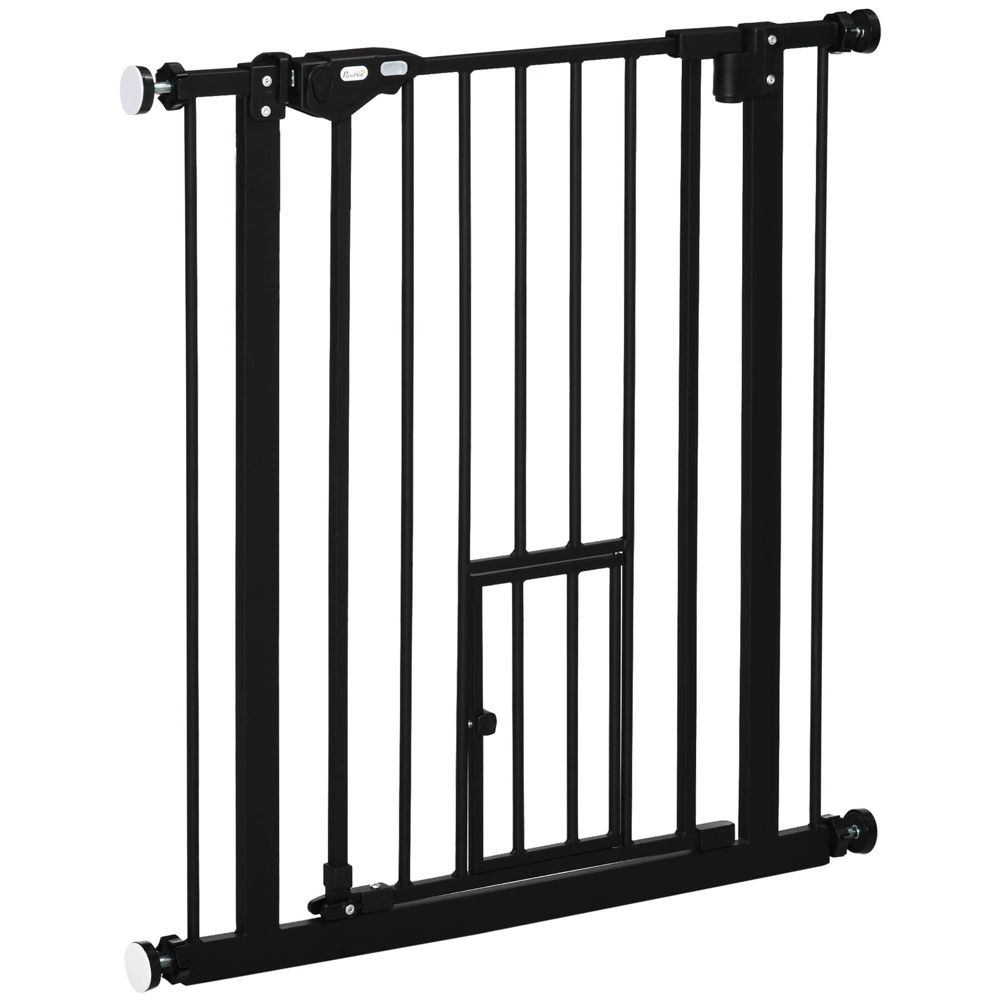 Barrière de sécurité extensible avec petite porte, fermeture automatique et double verrouillage, 74-80 x 76,2 cm, noire - Image 1