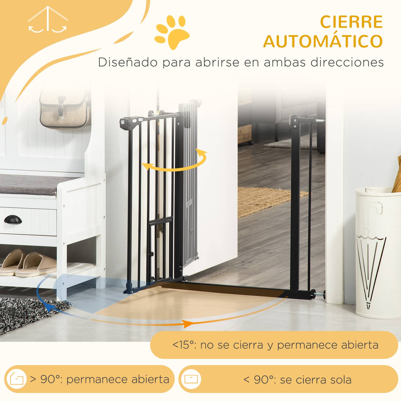 Barrière de sécurité extensible avec petite porte, fermeture automatique et double verrouillage, 74-80 x 76,2 cm, noire - Image 7