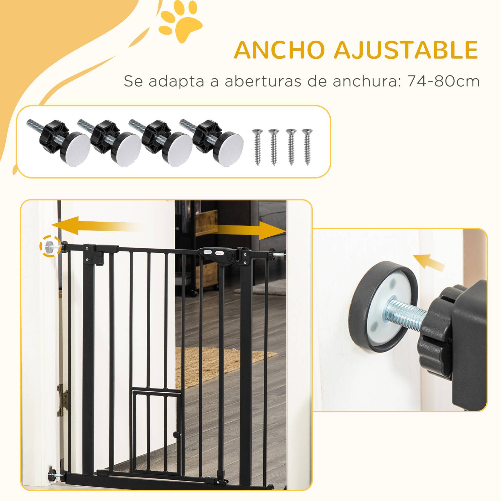 Barrière de sécurité extensible avec petite porte, fermeture automatique et double verrouillage, 74-80 x 76,2 cm, noire - Image 8