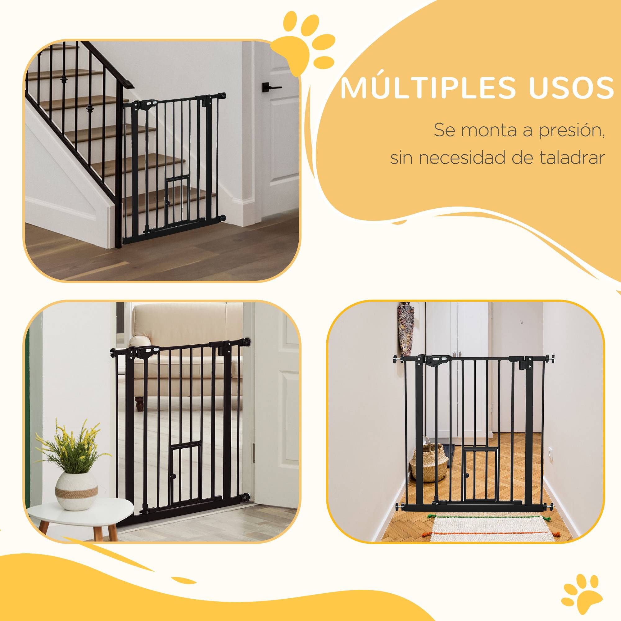 Barrière de sécurité extensible avec petite porte, fermeture automatique et double verrouillage, 74-80 x 76,2 cm, noire - Image 10