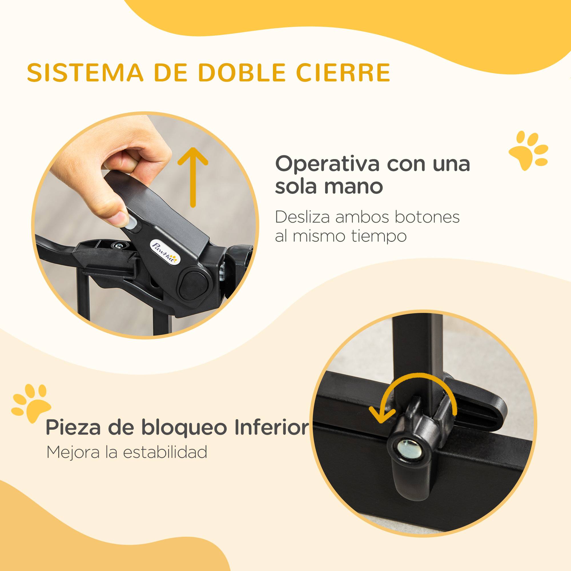Barrière de sécurité extensible avec petite porte, fermeture automatique et double verrouillage, 74-80 x 76,2 cm, noire - Image 6