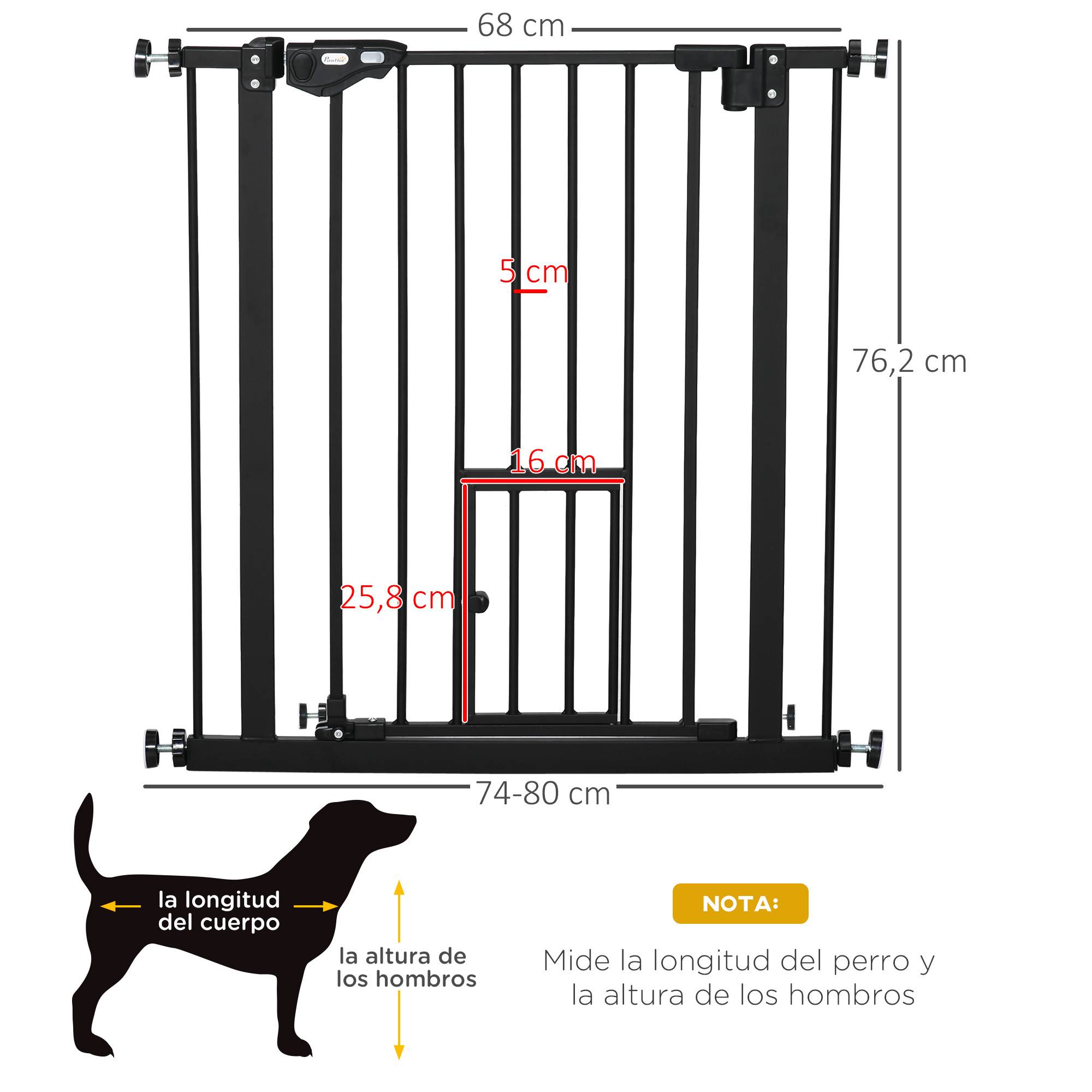 Barrière de sécurité extensible avec petite porte, fermeture automatique et double verrouillage, 74-80 x 76,2 cm, noire - Image 5