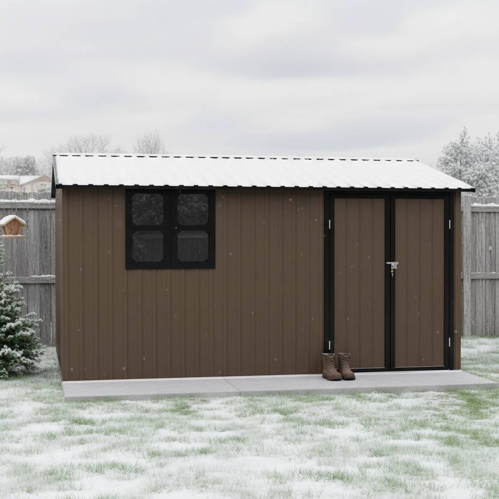 Abri de jardin métal extérieur rangement avec fenêtre et étagères 10m2 marron - ComfortXL Outdoor Living - Image 3