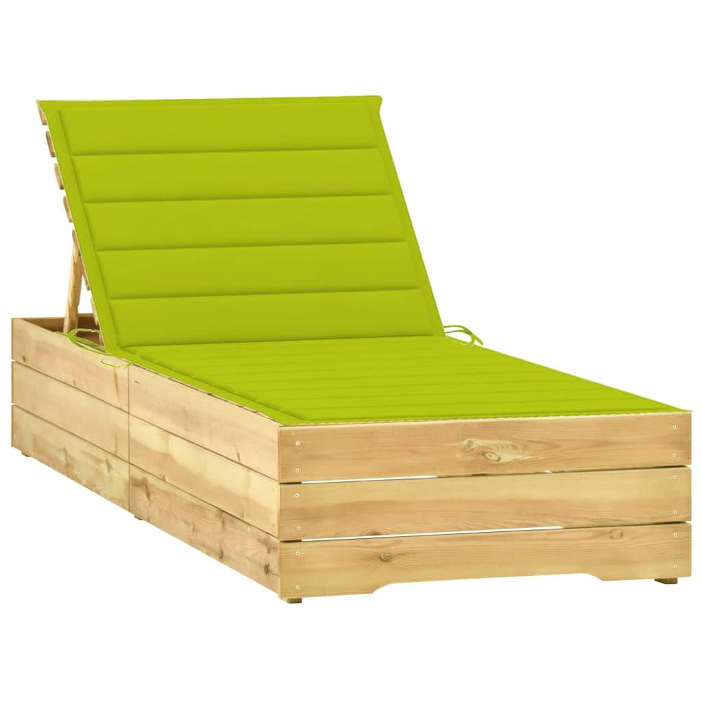 Helloshop26 - Transat chaise longue bain de soleil lit de jardin terrasse meuble d'extérieur avec coussin vert vif bois de pin imprégné - Imagen 1