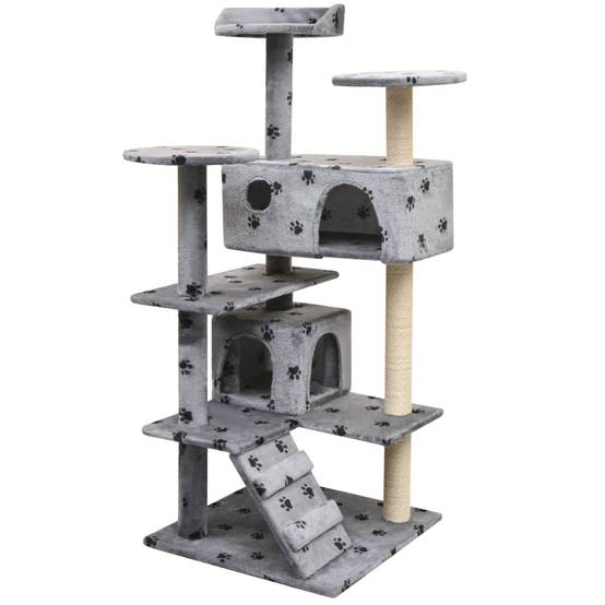 Arbre à chat bois et sisal gris 67 x 67 x 125 cm, Poids:12.9kg - PANGIVO - Image 1