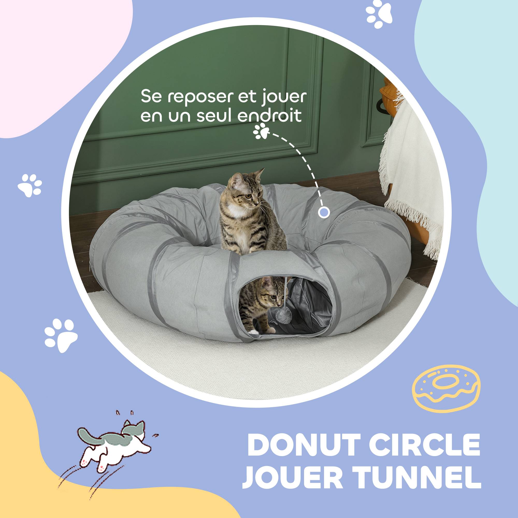 ComfortXL - Tunnel de jeu chat tissu suède lit coussin pliable intérieur 90cm gris - ComfortXL Outdoor Living - Image 6