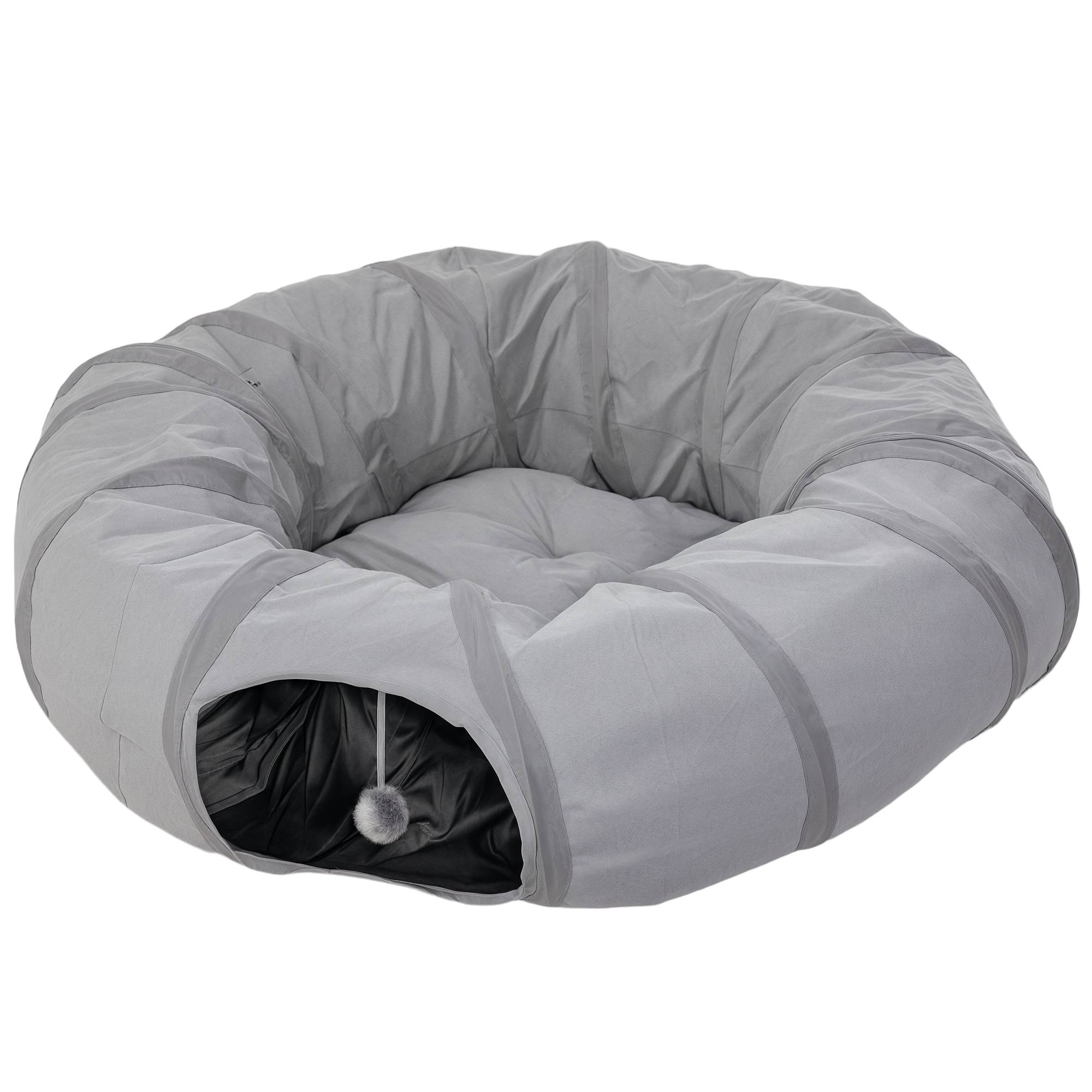 ComfortXL - Tunnel de jeu chat tissu suède lit coussin pliable intérieur 90cm gris - ComfortXL Outdoor Living - Image 2