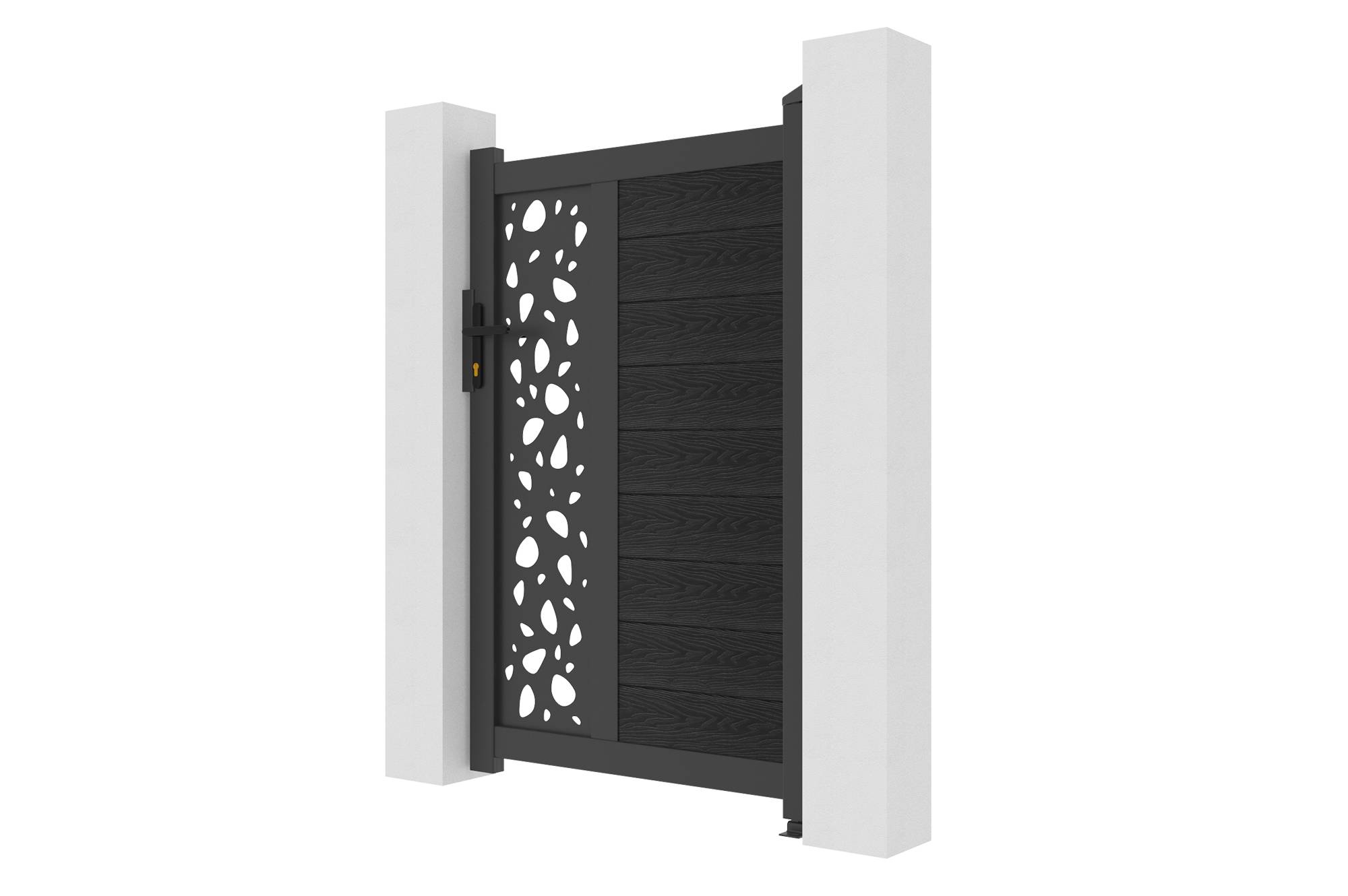 CASANOOV - Portillon bois composite 1m ATHOS SUNNY H.160cm gris anthracite avec cadre aluminium + 2 poteaux EIFEL aluminium 20x20cm - Image 4