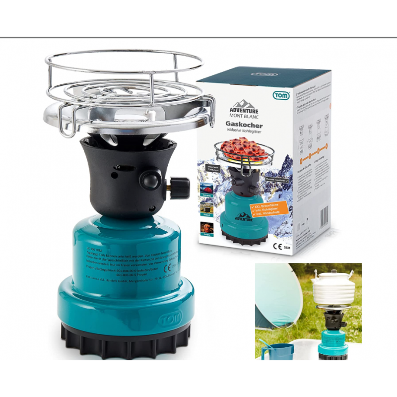BB Loisir Réchaud à Gaz Camping à gaz portable avec grille supplémentaire Réservoir de gaz 190g - Image 1