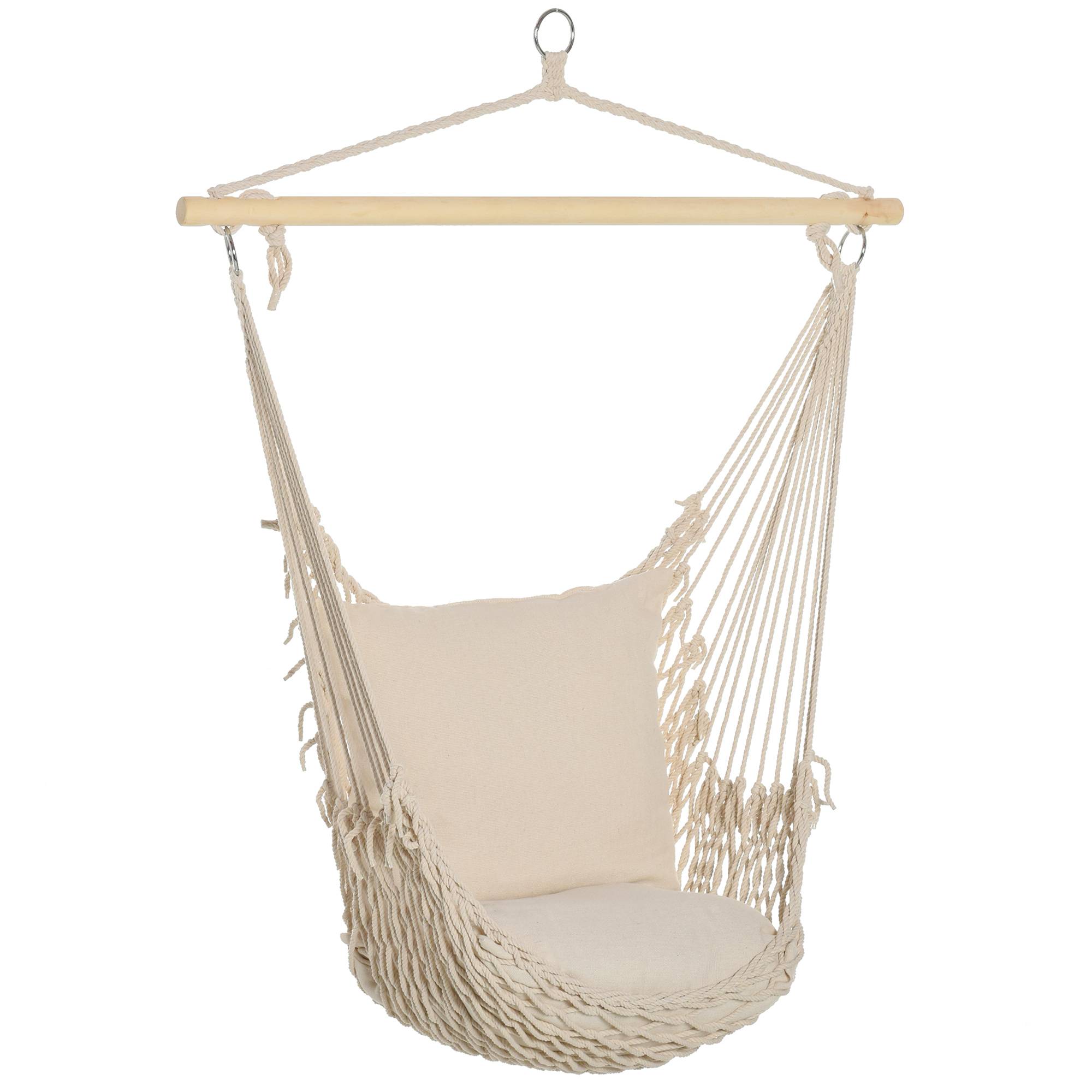 Fauteuil hamac suspendu polyester coton intérieur extérieur avec coussins inclus blanc - ComfortXL Outdoor Living - Image 1