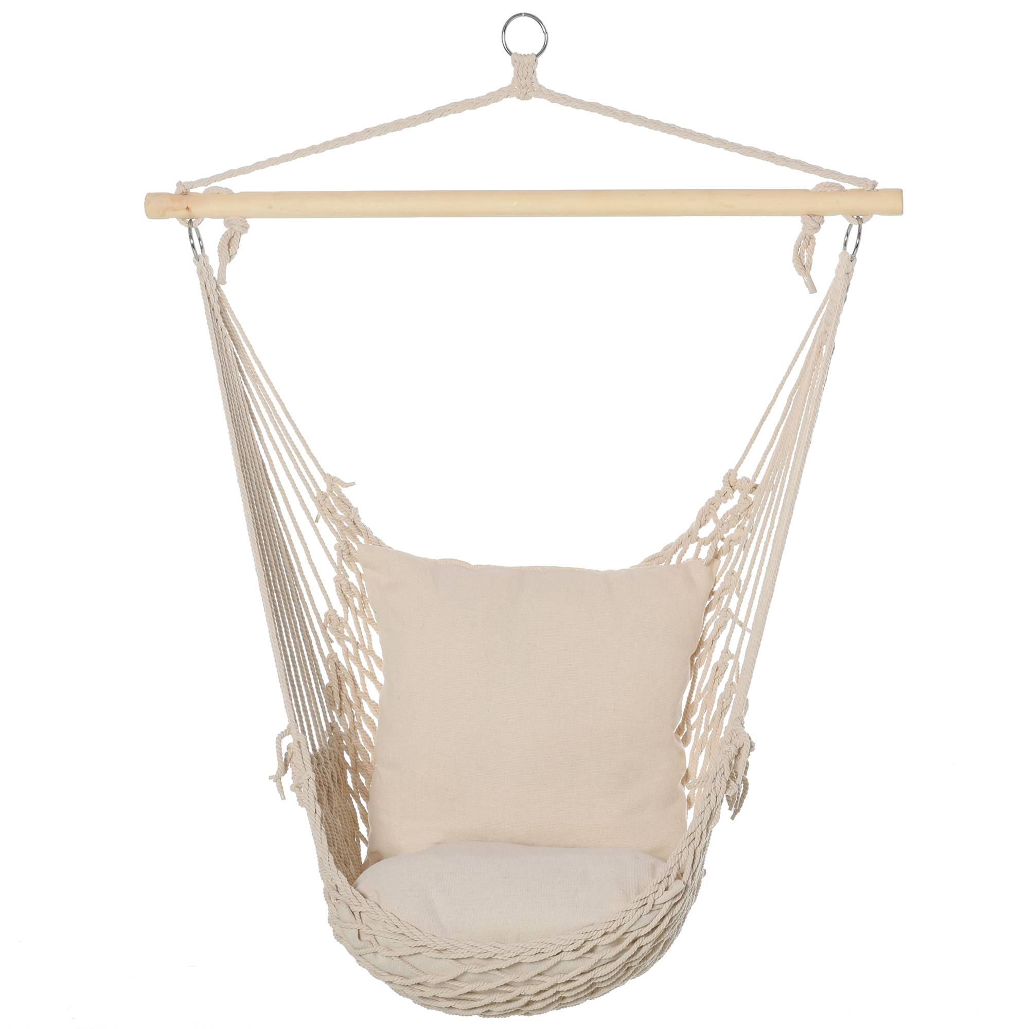 Fauteuil hamac suspendu polyester coton intérieur extérieur avec coussins inclus blanc - ComfortXL Outdoor Living - Image 2