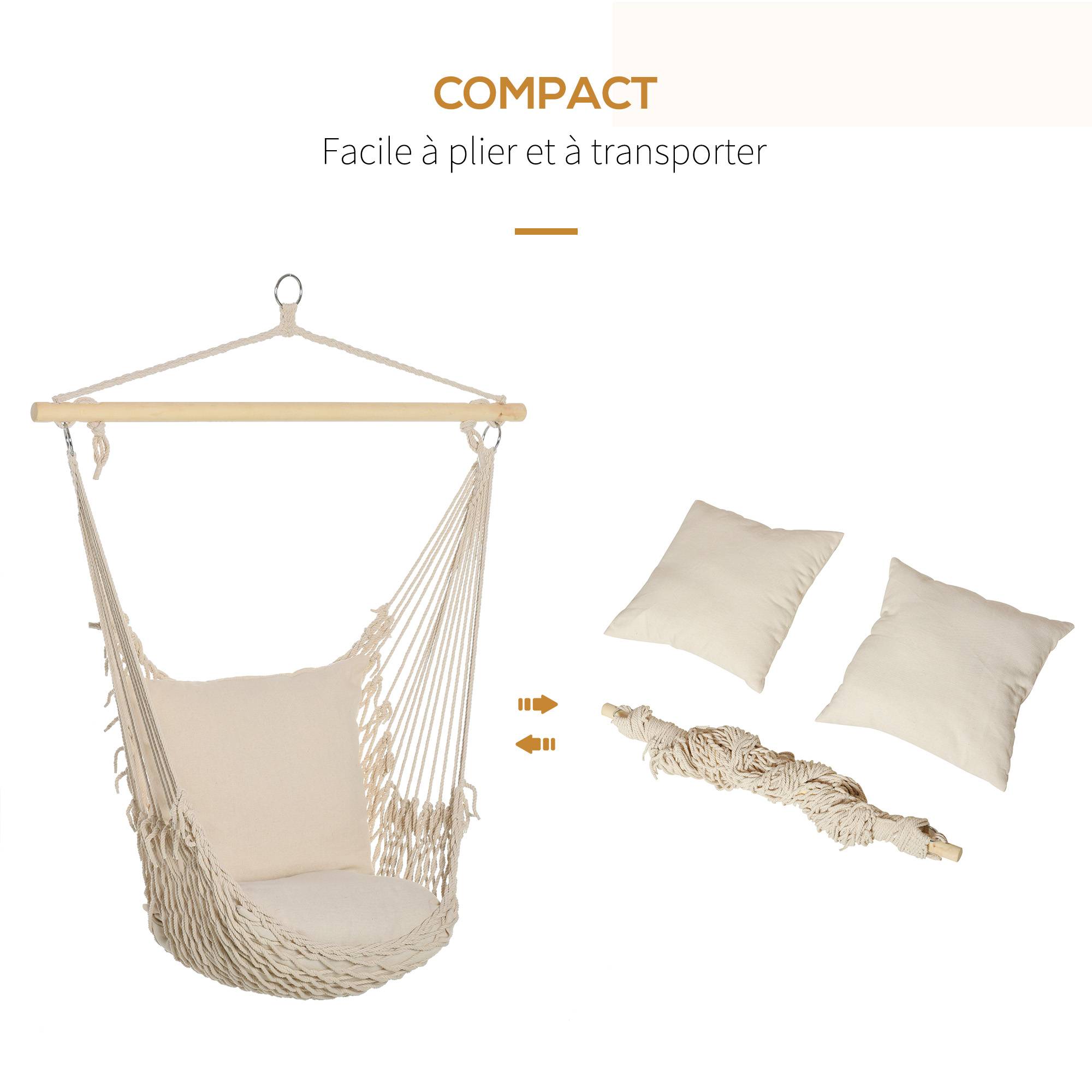 Fauteuil hamac suspendu polyester coton intérieur extérieur avec coussins inclus blanc - ComfortXL Outdoor Living - Image 9