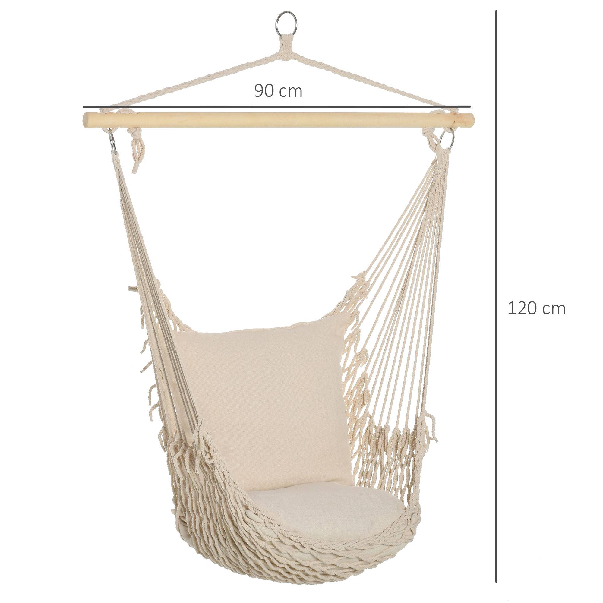 Fauteuil hamac suspendu polyester coton intérieur extérieur avec coussins inclus blanc - ComfortXL Outdoor Living - Image 5
