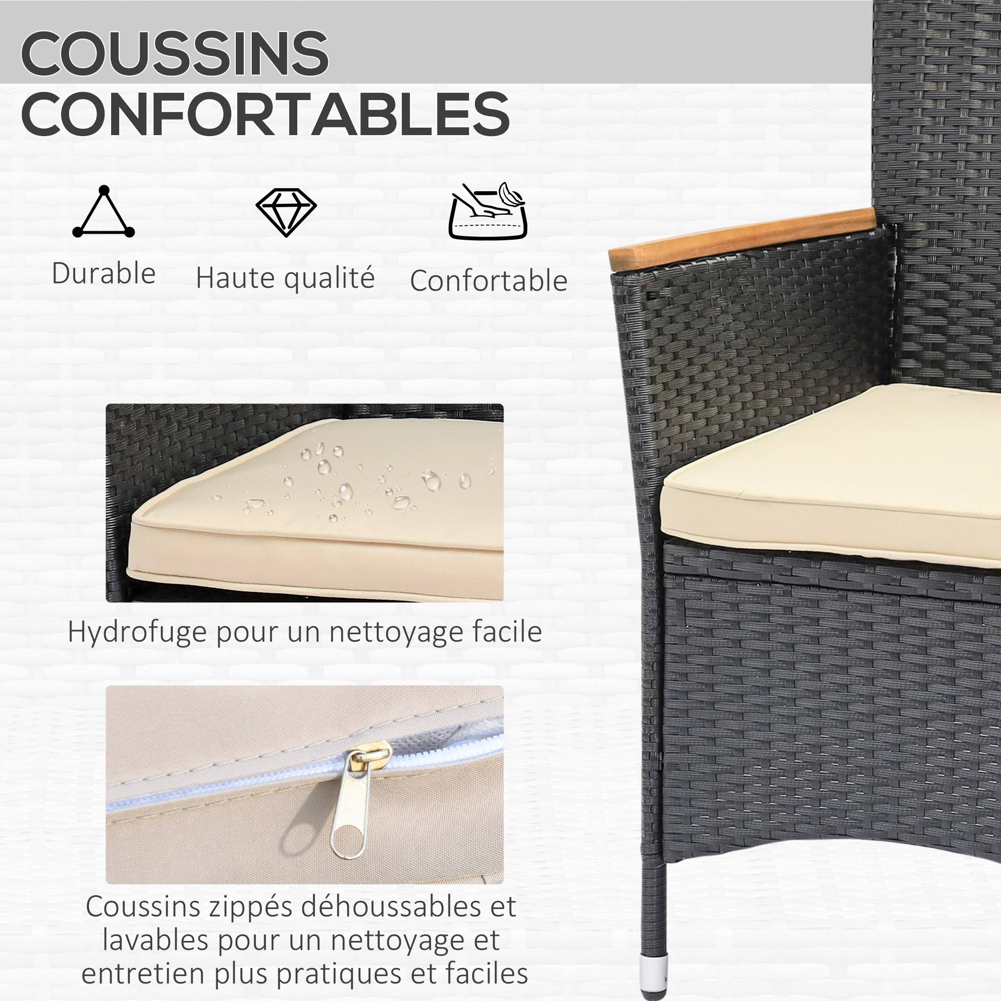 Outsunny - Ensemble salon de jardin 6 places style colonial coussins zippés déperlants résine tressée 4 fils bois d'acacia pré-huilé - Outsunny - Imagen 4