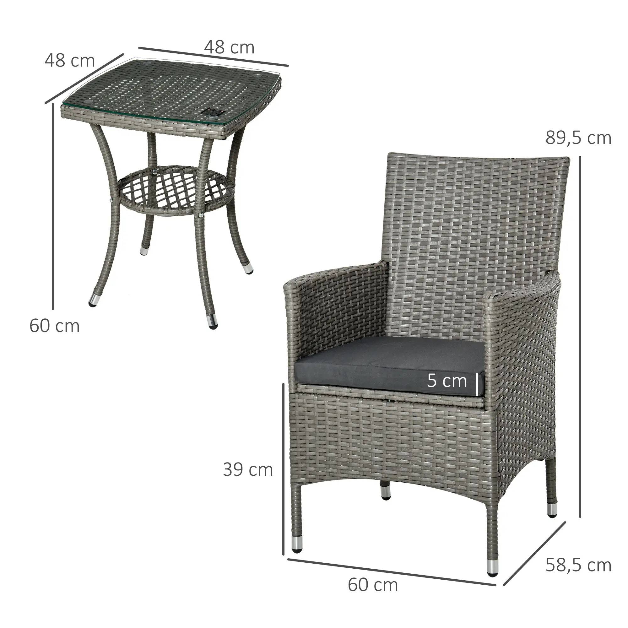 Set de mobilier de jardin 3 pièces avec 2 fauteuils et table en Rattan, Gris - PANGIVO - Image 3