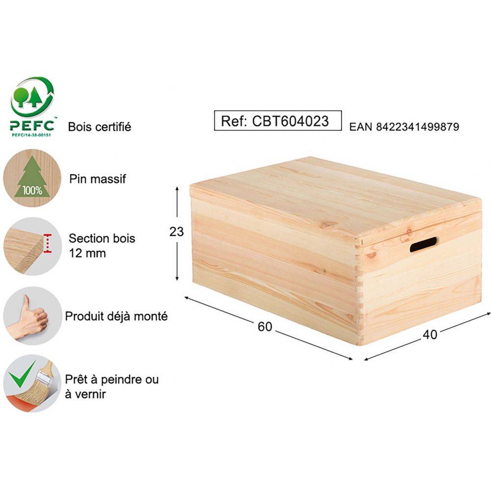 Boîte de rangement en pin massif avec couvercle Taille 5 - Imagen 3