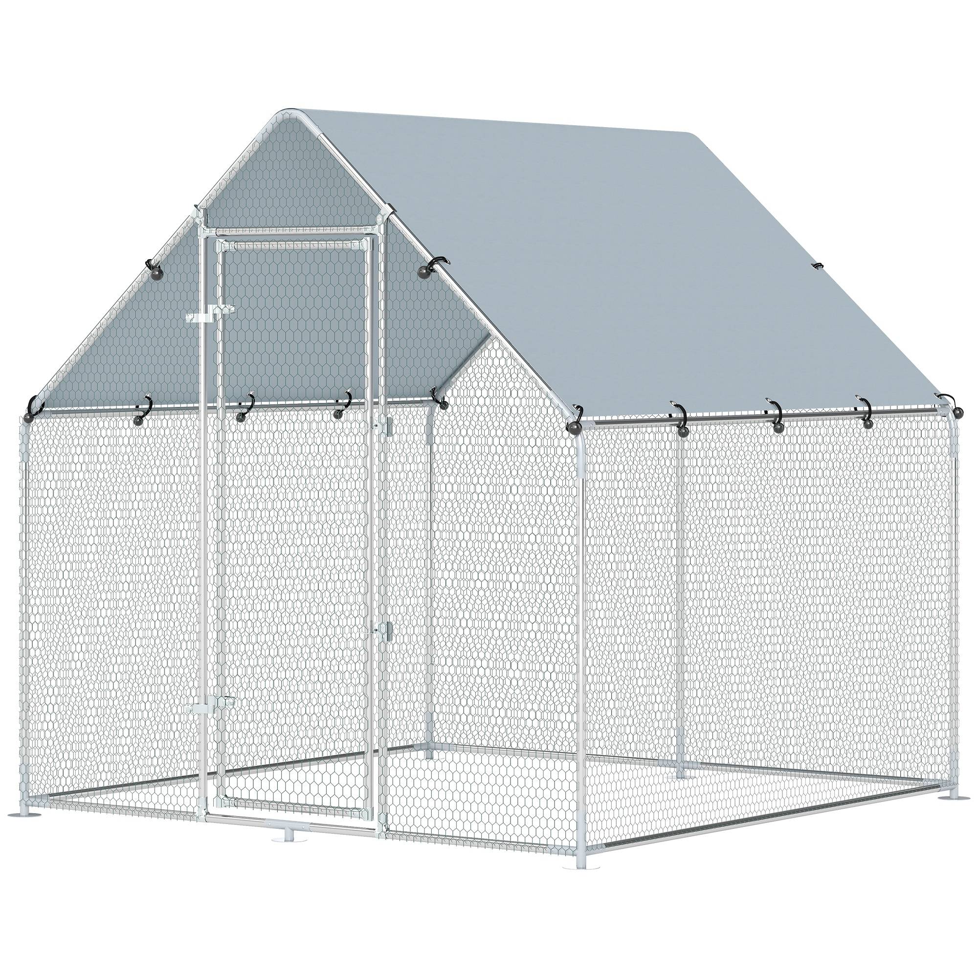 Parc grillagé extérieur acier galvanisé 4m² 4-6 poules bâche imperméable 200x200x200cm argent - ComfortXL Outdoor Living - Image 2