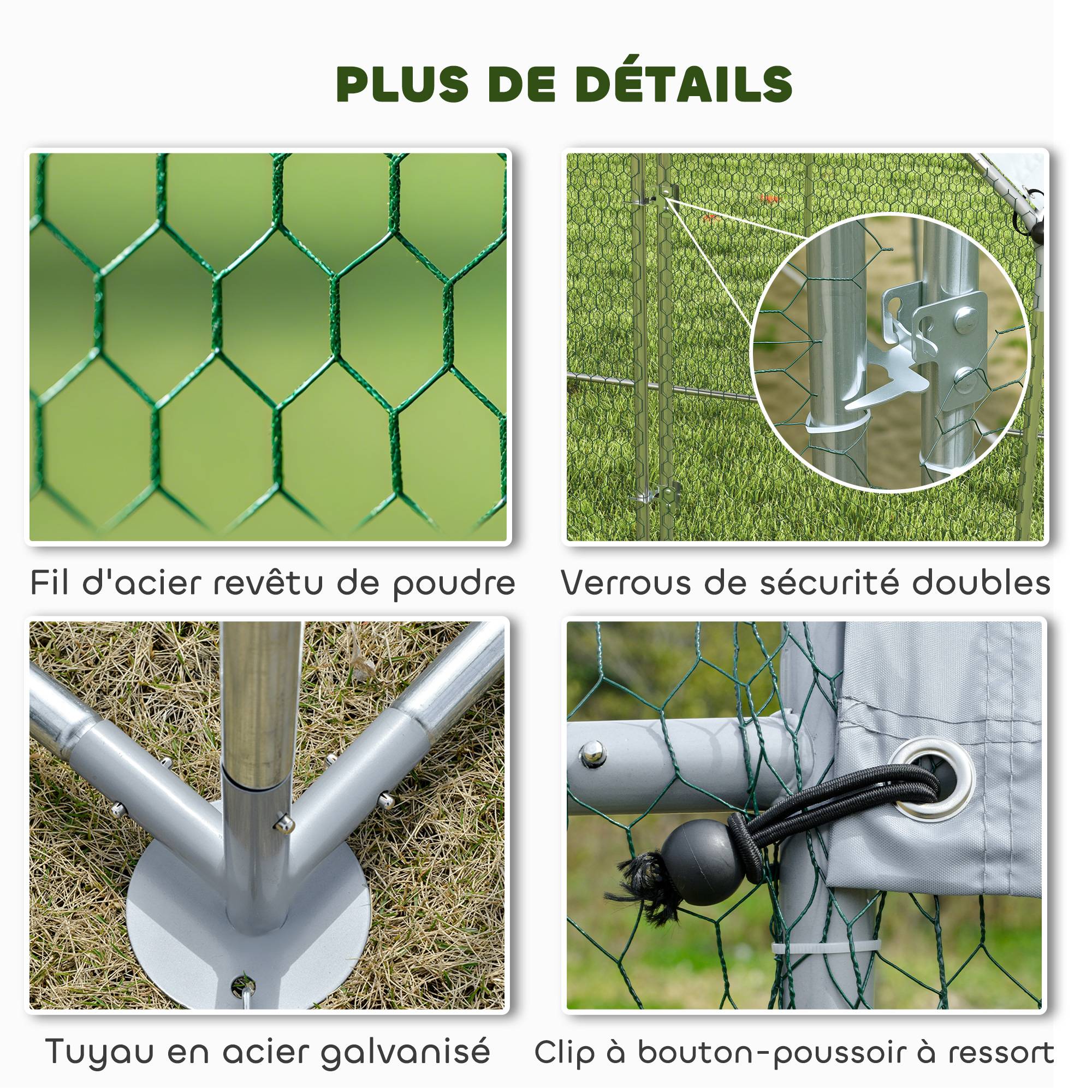Parc grillagé extérieur acier galvanisé 4m² 4-6 poules bâche imperméable 200x200x200cm argent - ComfortXL Outdoor Living - Image 8