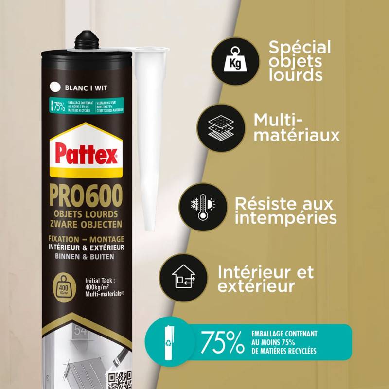 Pattex - PATTEX Pack de 48 Colles de Fixation PRO600 Objets Lourds Blanc 460g - Image 3