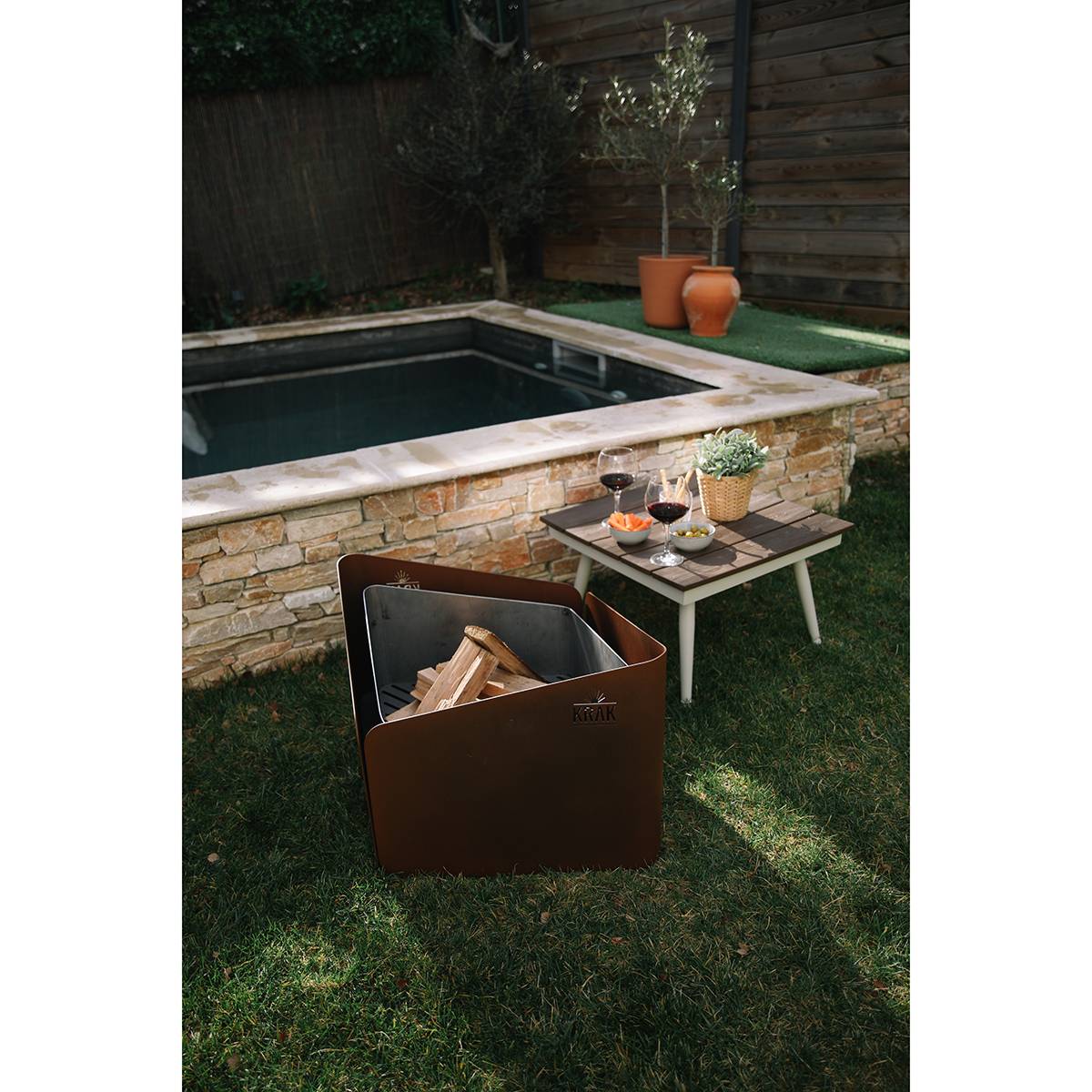 Brasero à bois + grille 79x69cm LEVANT + GRILLE FLEUR DE ROUILLE Krak - Imagen 4