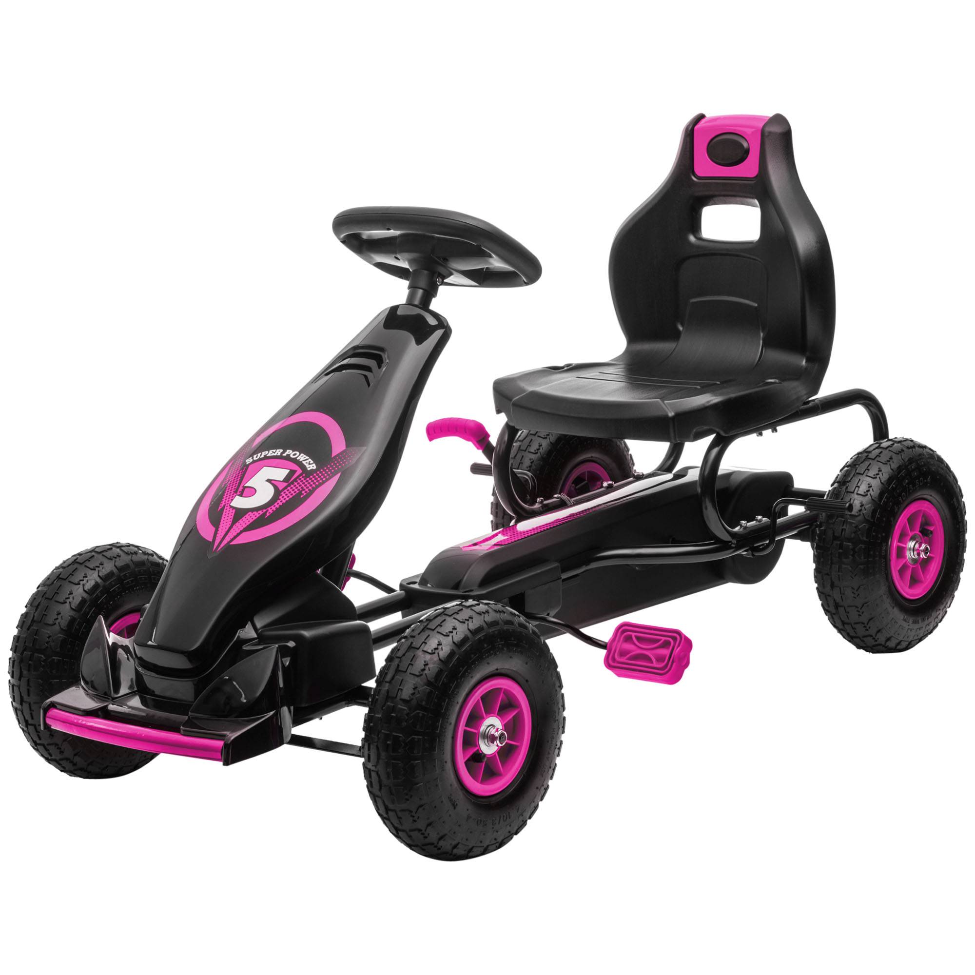 Kart à pédales pour enfant siège réglable 3 positions frein à main enfant de 5 à 12 ans rose noir - Image 2