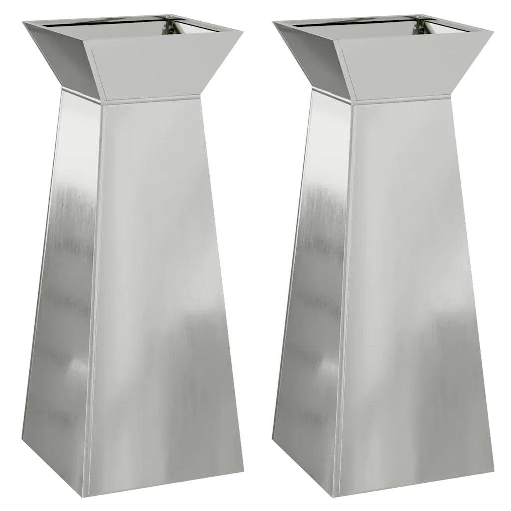 Helloshop26 - Lot de 2 jardinières à pilier design moderne extérieur 40 x 40 x 100 cm en matériaux durables argent - Image 1